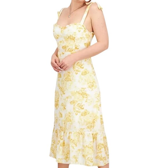 Aqua Toile De Jouy Yellow Floral Sleeveless Midi Dress XL NWT - Picture 1 of 5